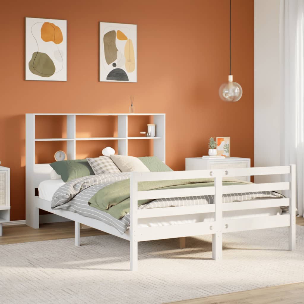 Bed met boekenkast zonder matras grenenhout wit 135x190 cm