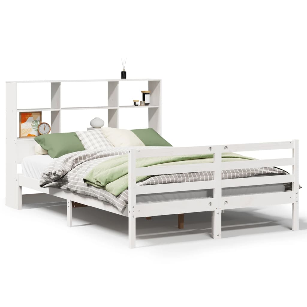 Bed met boekenkast zonder matras grenenhout wit 140x190 cm