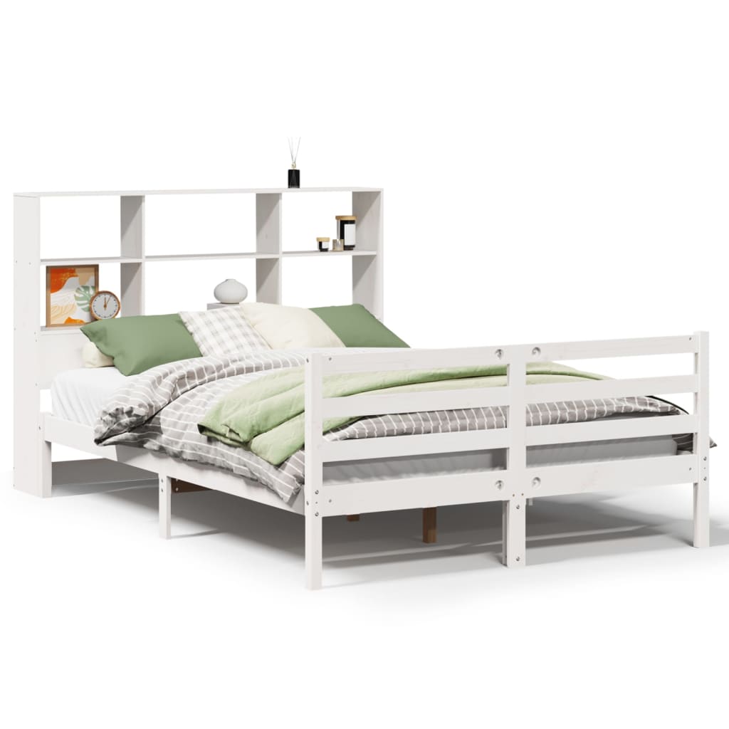 Bed met boekenkast zonder matras grenenhout wit 140x200 cm