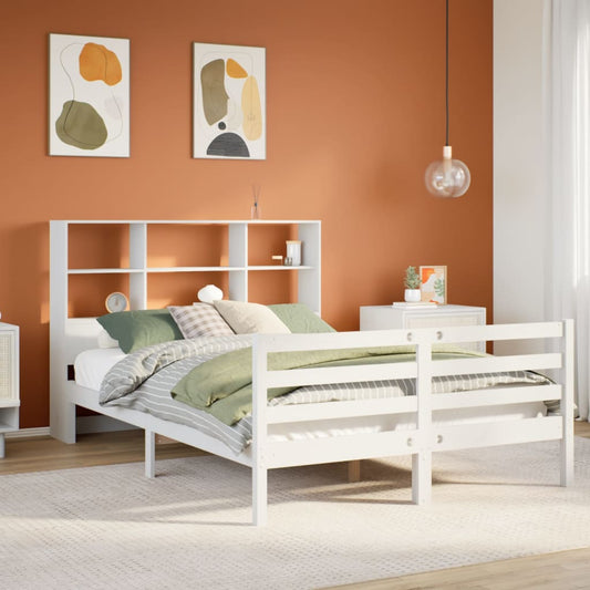 Bed met boekenkast zonder matras grenenhout wit 140x200 cm