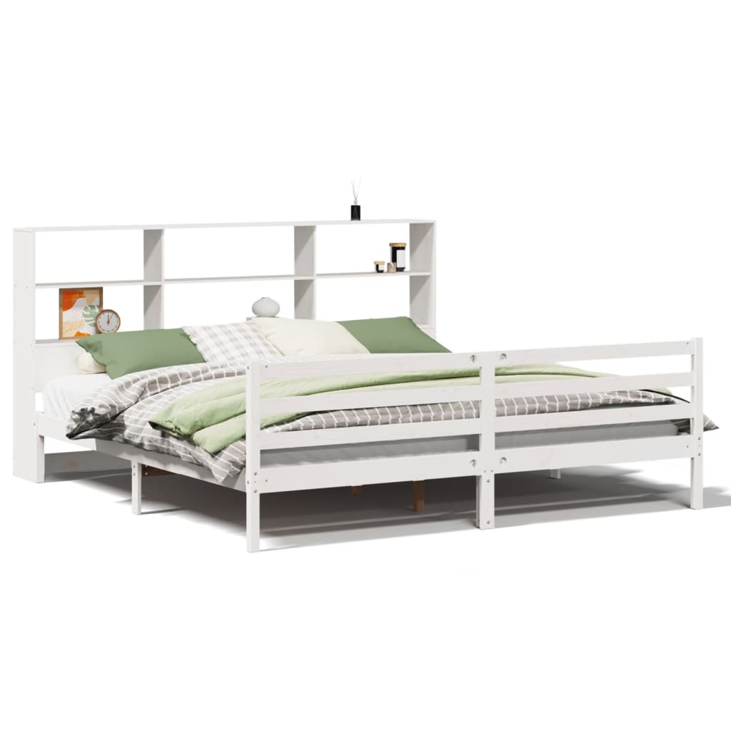 Bed met boekenkast zonder matras grenenhout wit 180x200 cm