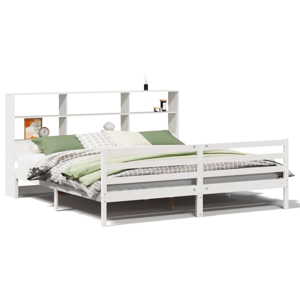 Bed met boekenkast zonder matras grenenhout wit 200x200 cm