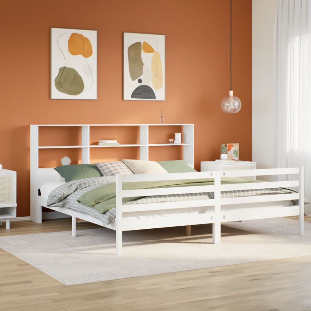 Bed met boekenkast zonder matras grenenhout wit 200x200 cm