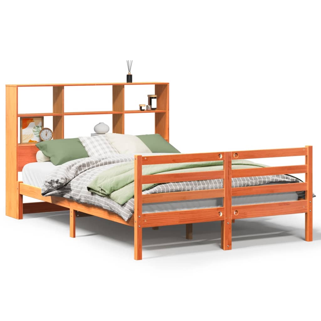 Bed met boekenkast zonder matras hout wasbruin 135x190 cm