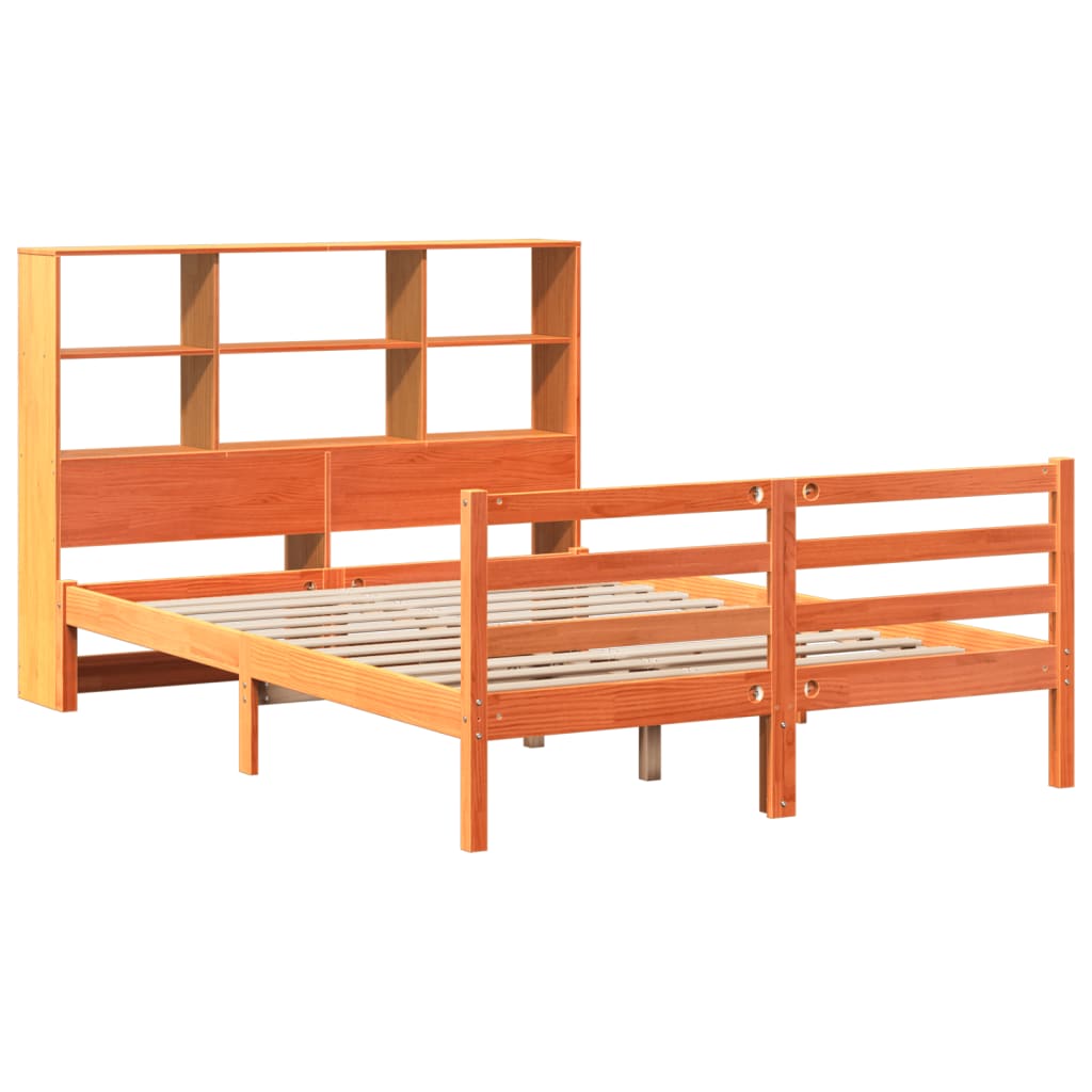 Bed met boekenkast zonder matras hout wasbruin 135x190 cm