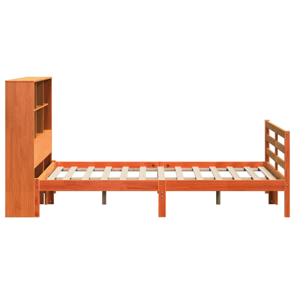 Bed met boekenkast zonder matras hout wasbruin 135x190 cm