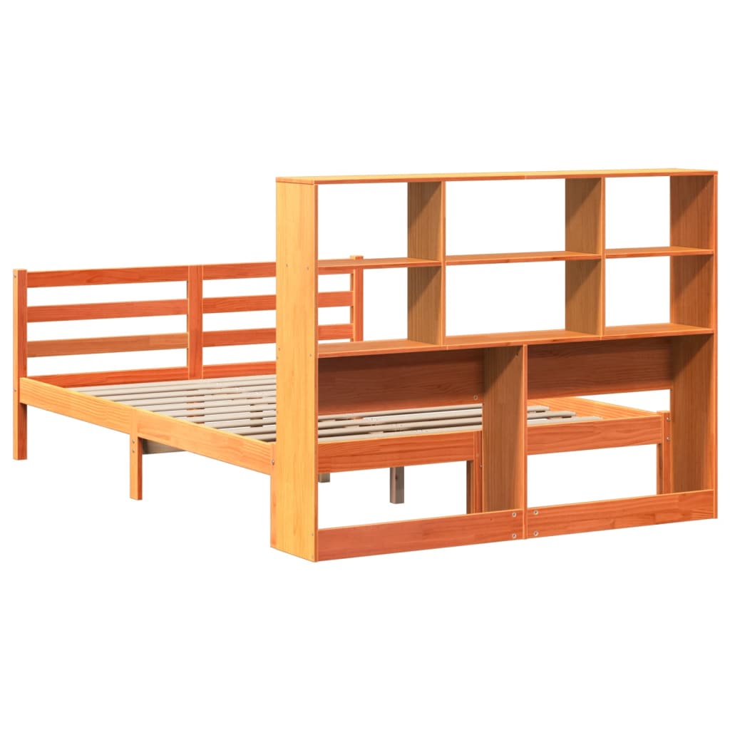 Bed met boekenkast zonder matras hout wasbruin 135x190 cm