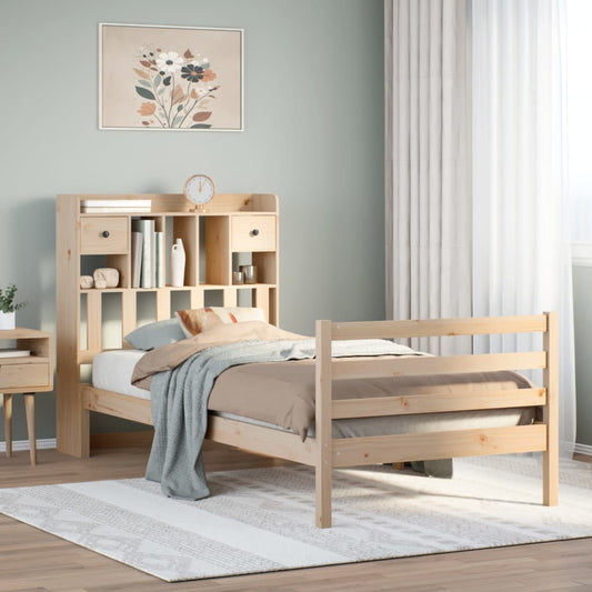 Bed met boekenkast zonder matras massief grenenhout 90x200 cm