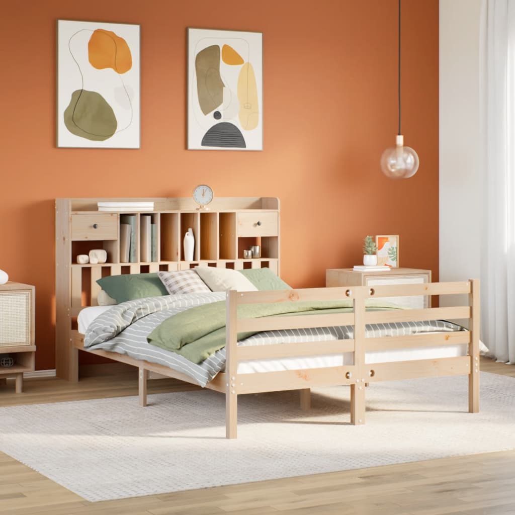 Bed met boekenkast zonder matras massief grenenhout 150x200 cm