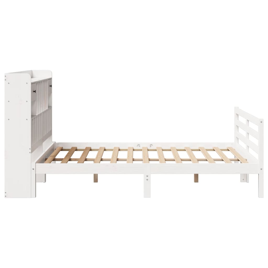 Bed met boekenkast zonder matras grenenhout wit 150x200 cm