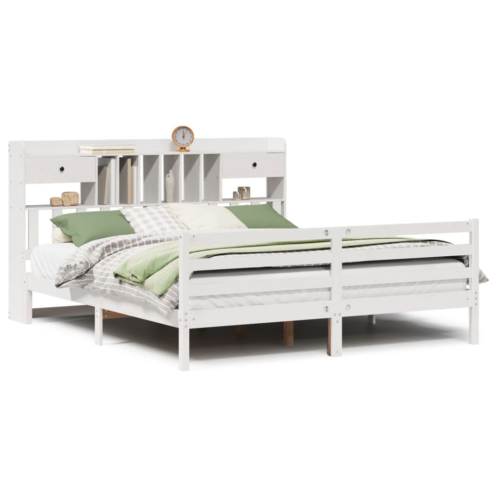 Bed met boekenkast zonder matras grenenhout wit 180x200 cm