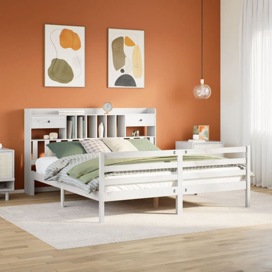 Bed met boekenkast zonder matras grenenhout wit 180x200 cm