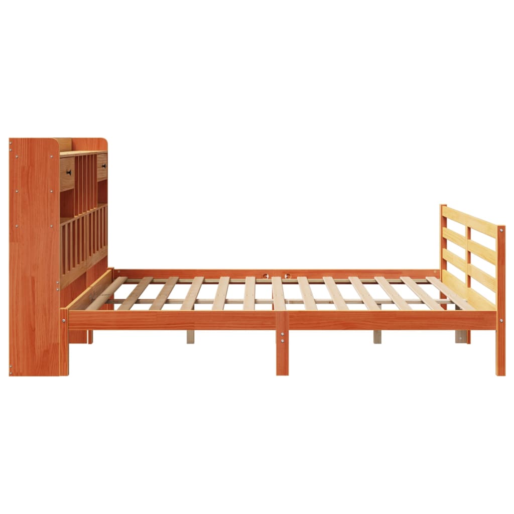 Bed met boekenkast zonder matras grenenhout wasbruin 180x200 cm