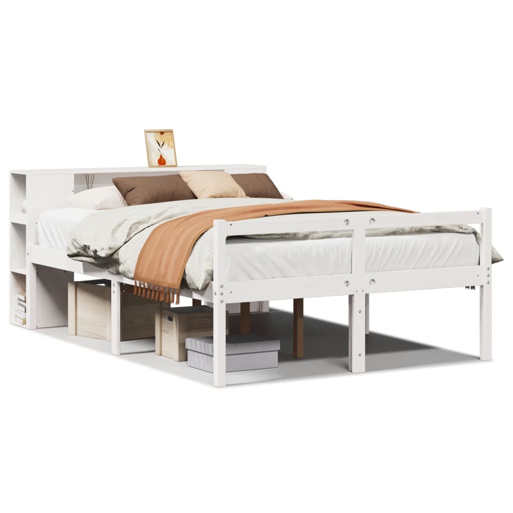 Bed met boekenkast zonder matras grenenhout wit 135x190 cm