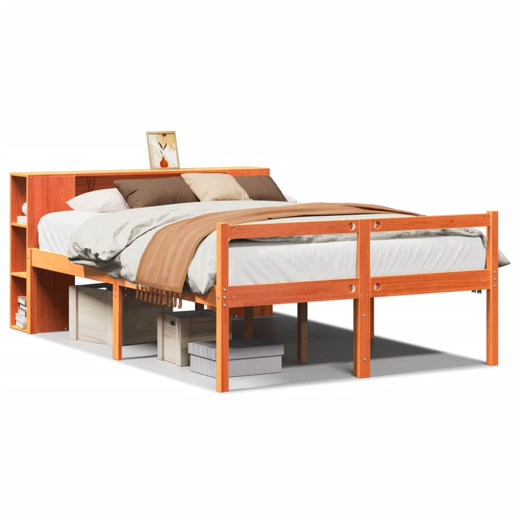 Bed met boekenkast zonder matras hout wasbruin 150x200 cm