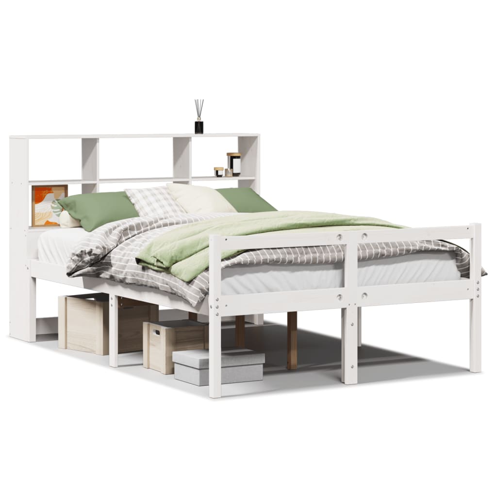 Bed met boekenkast zonder matras grenenhout wit 135x190 cm