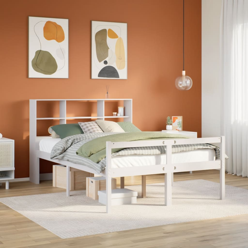 Bed met boekenkast zonder matras grenenhout wit 140x190 cm