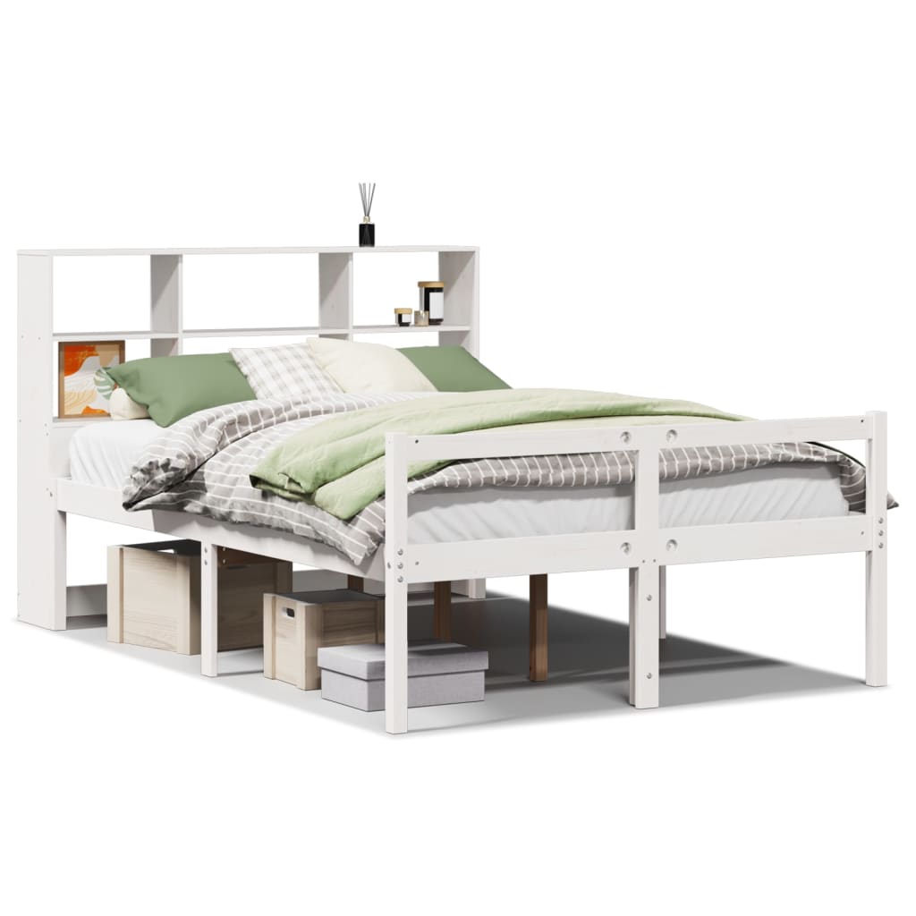 Bed met boekenkast zonder matras grenenhout wit 150x200 cm