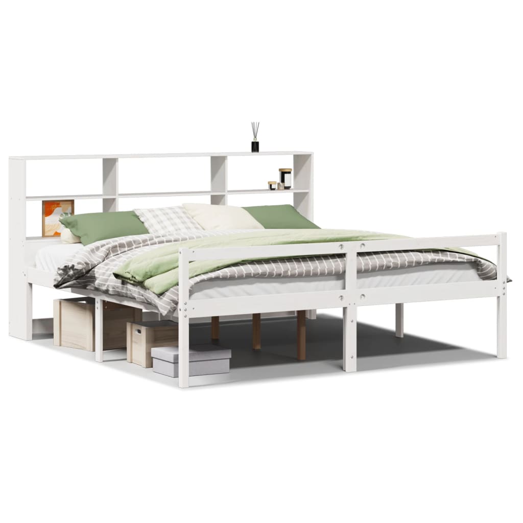 Bed met boekenkast zonder matras grenenhout wit 180x200 cm