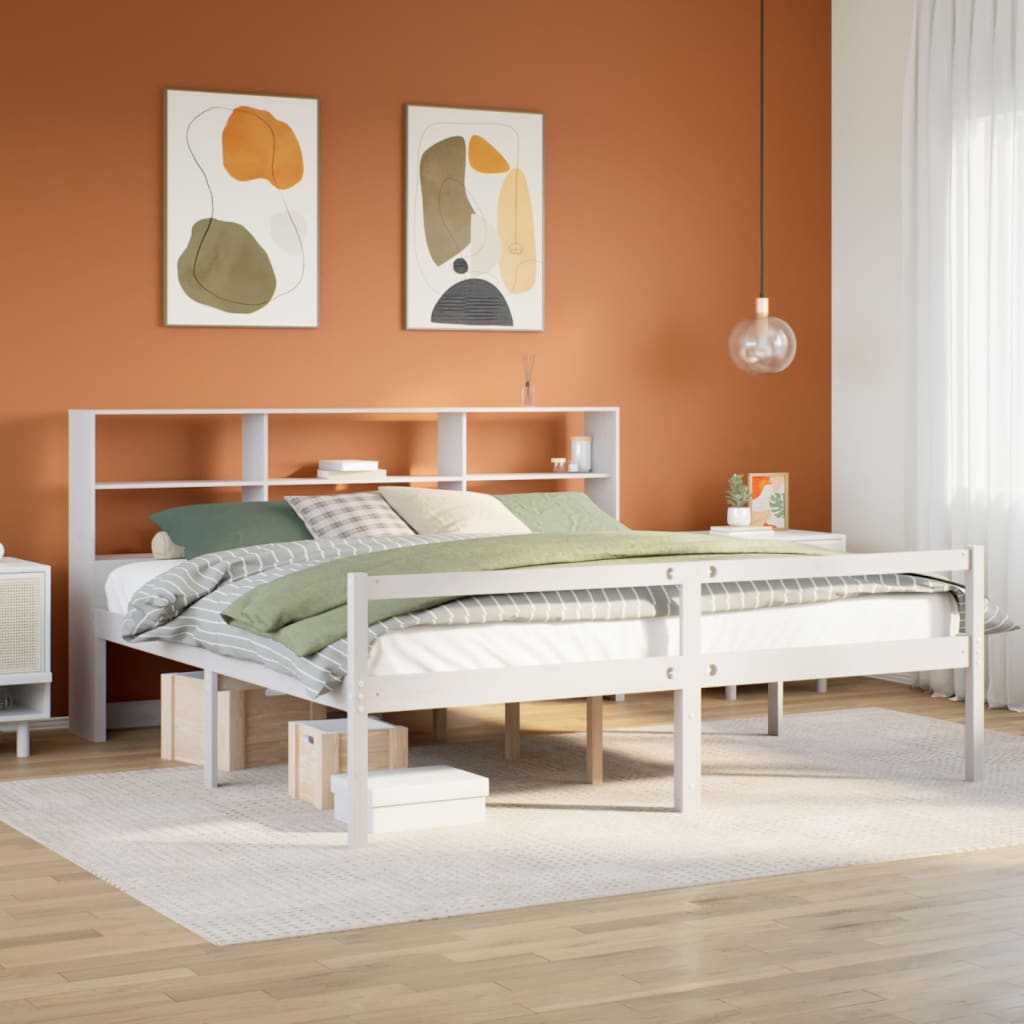 Bed met boekenkast zonder matras grenenhout wit 180x200 cm