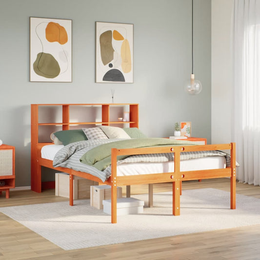 Bed met boekenkast zonder matras hout wasbruin 160x200 cm