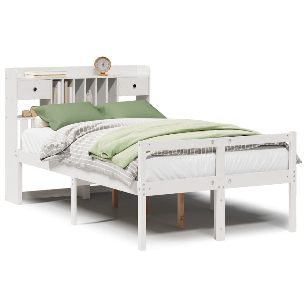 Bed met boekenkast zonder matras grenenhout wit 135x190 cm