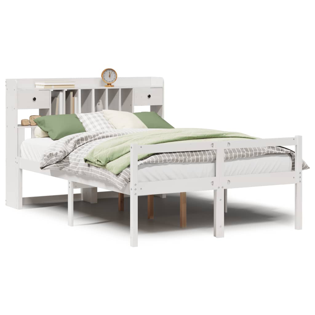 Bed met boekenkast zonder matras grenenhout wit 140x190 cm