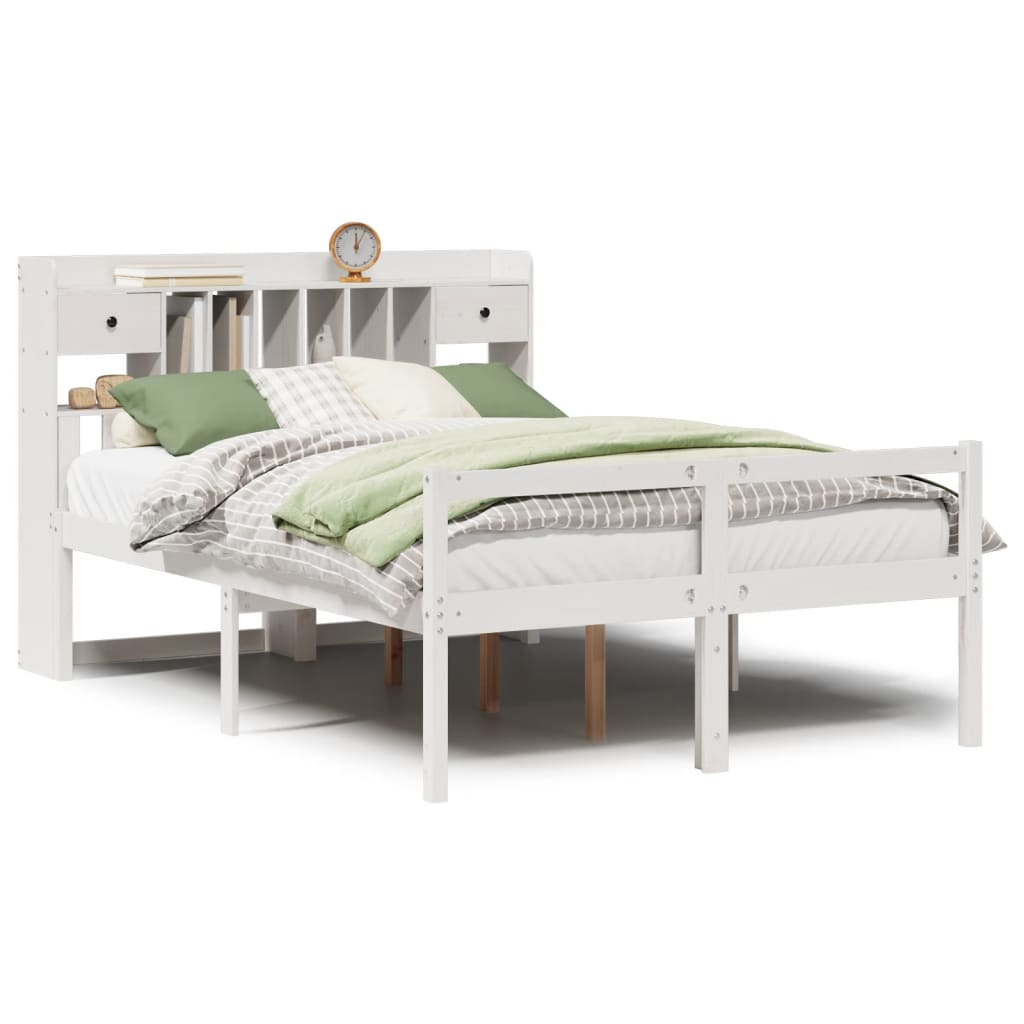 Bed met boekenkast zonder matras grenenhout wit 150x200 cm