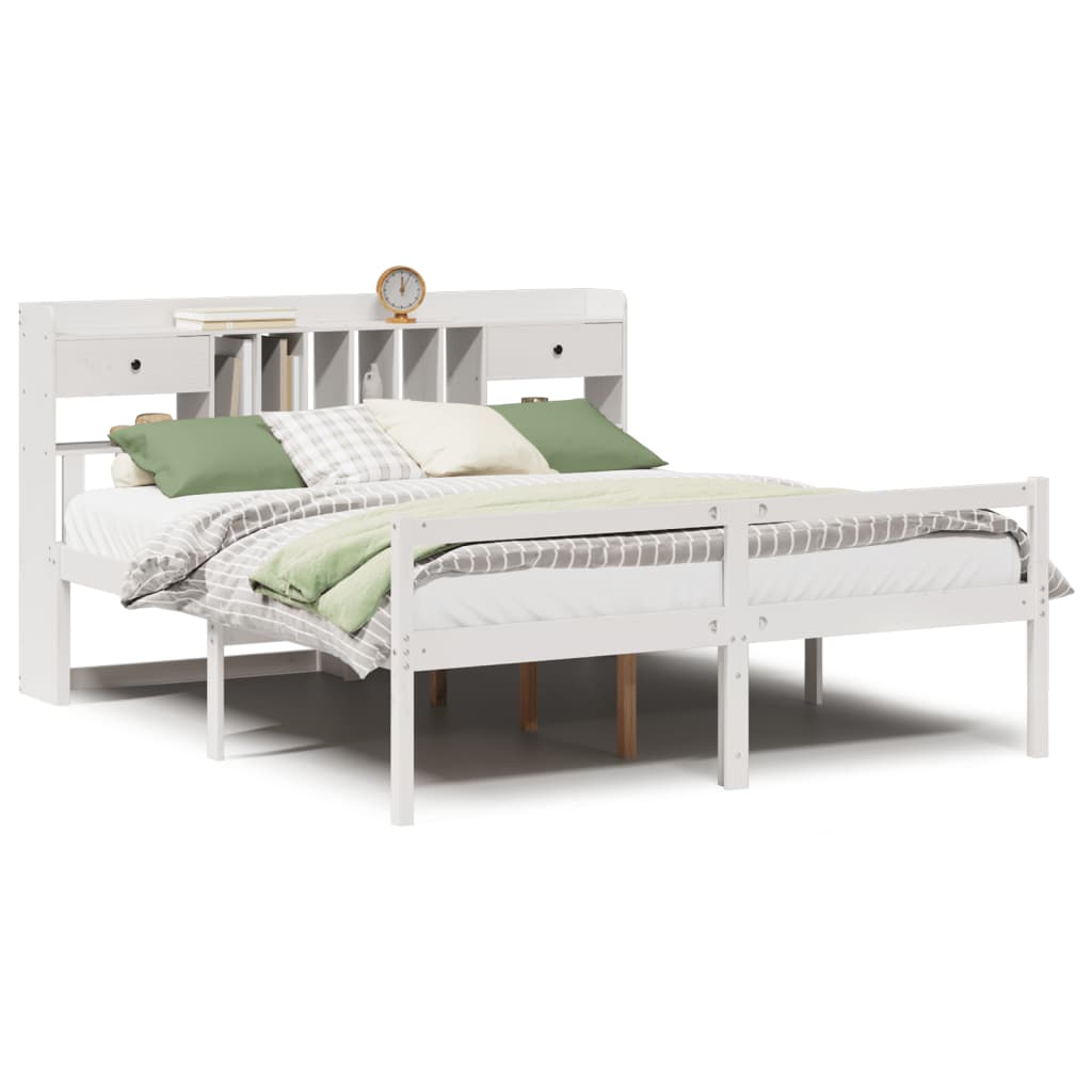 Bed met boekenkast zonder matras grenenhout wit 180x200 cm