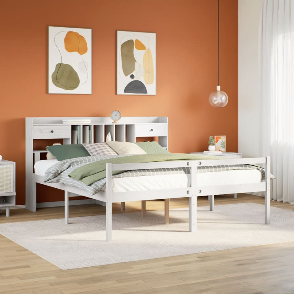 Bed met boekenkast zonder matras grenenhout wit 180x200 cm