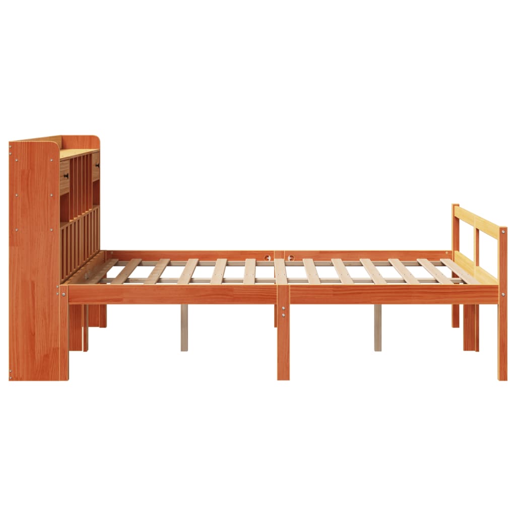 Bed met boekenkast zonder matras grenenhout wasbruin 150x200 cm