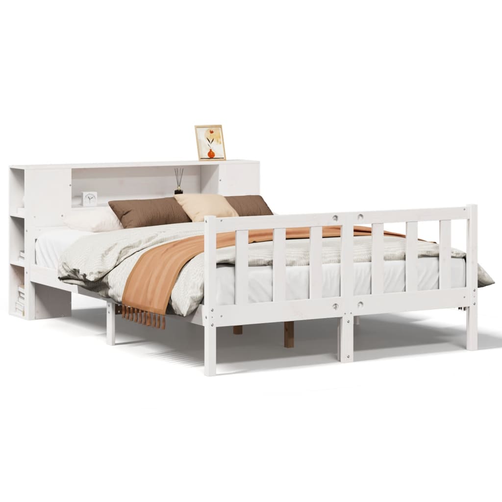 Bed met boekenkast zonder matras grenenhout wit 150x200 cm