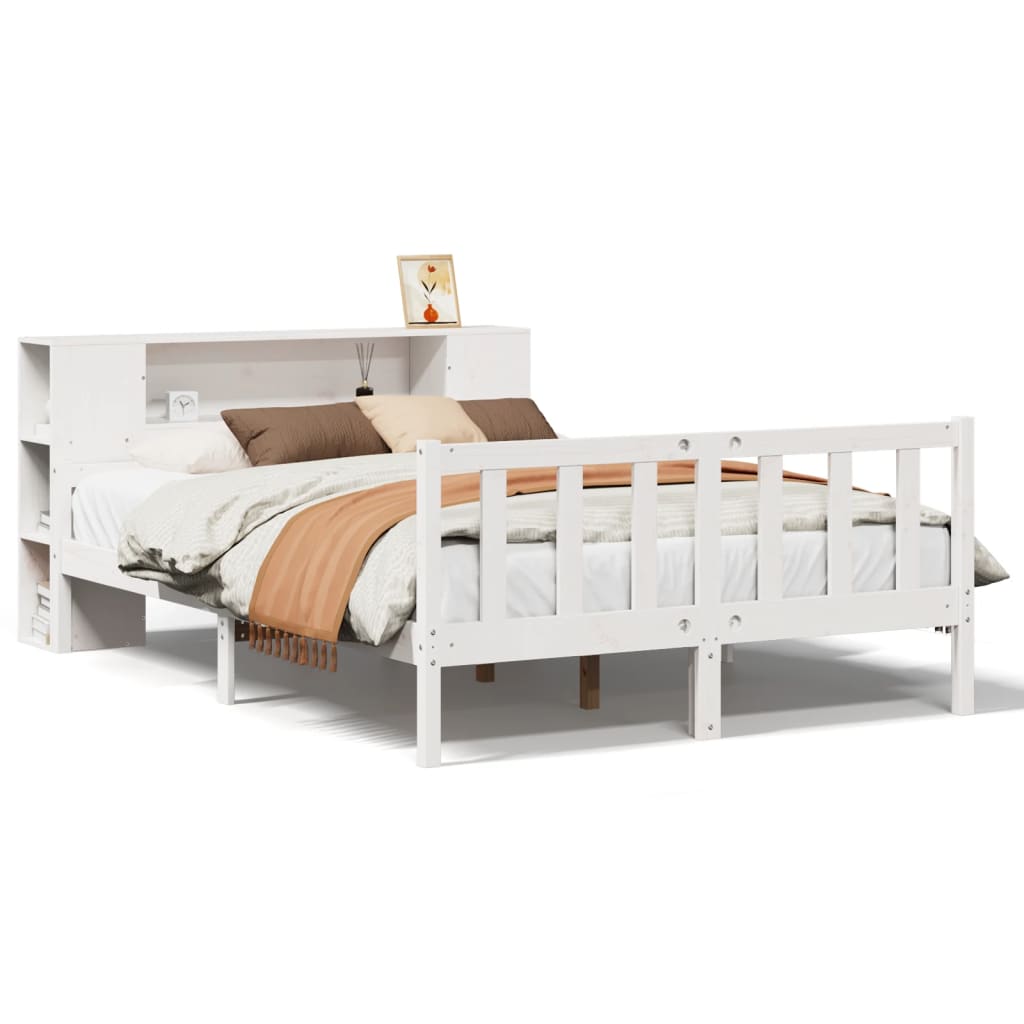 Bed met boekenkast zonder matras grenenhout wit 160x200 cm