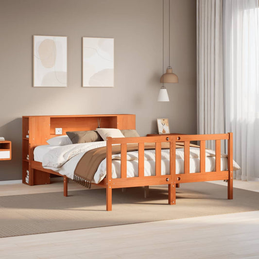 Bed met boekenkast zonder matras hout wasbruin 150x200 cm