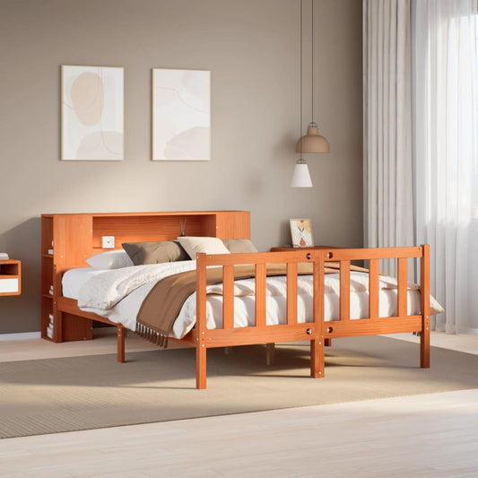 Bed met boekenkast zonder matras hout wasbruin 160x200 cm