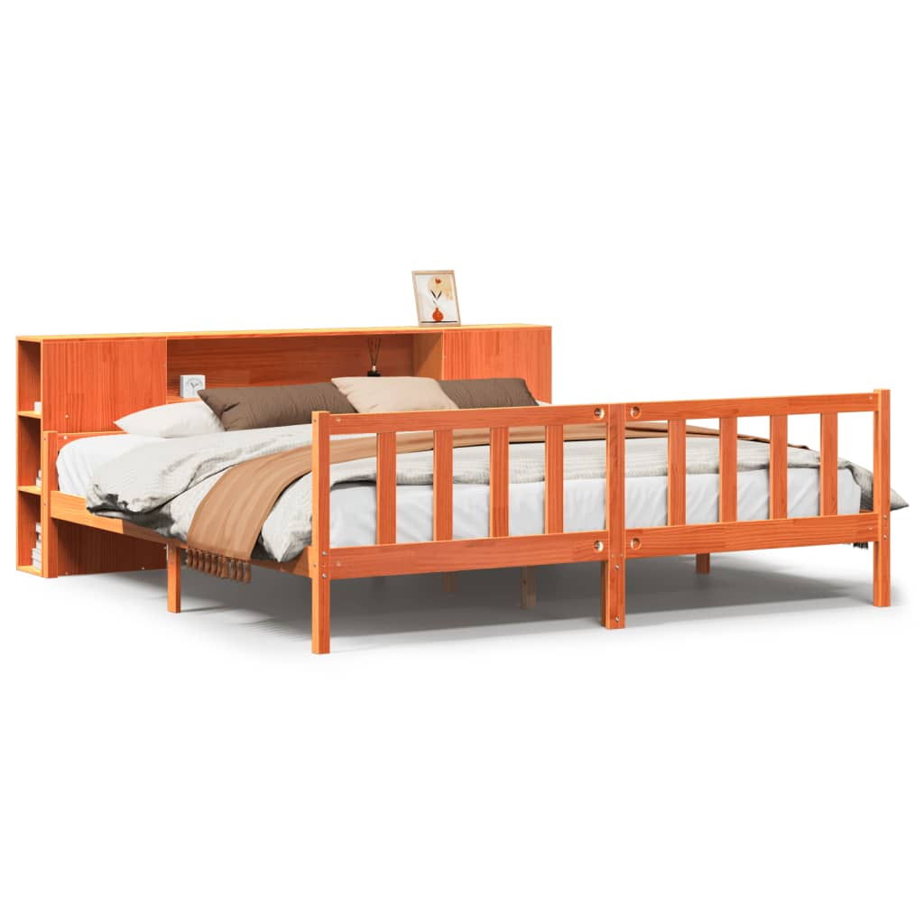 Bed met boekenkast zonder matras hout wasbruin 180x200 cm