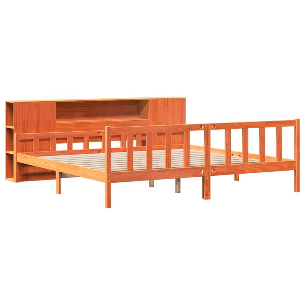 Bed met boekenkast zonder matras hout wasbruin 180x200 cm