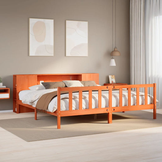 Bed met boekenkast zonder matras hout wasbruin 180x200 cm