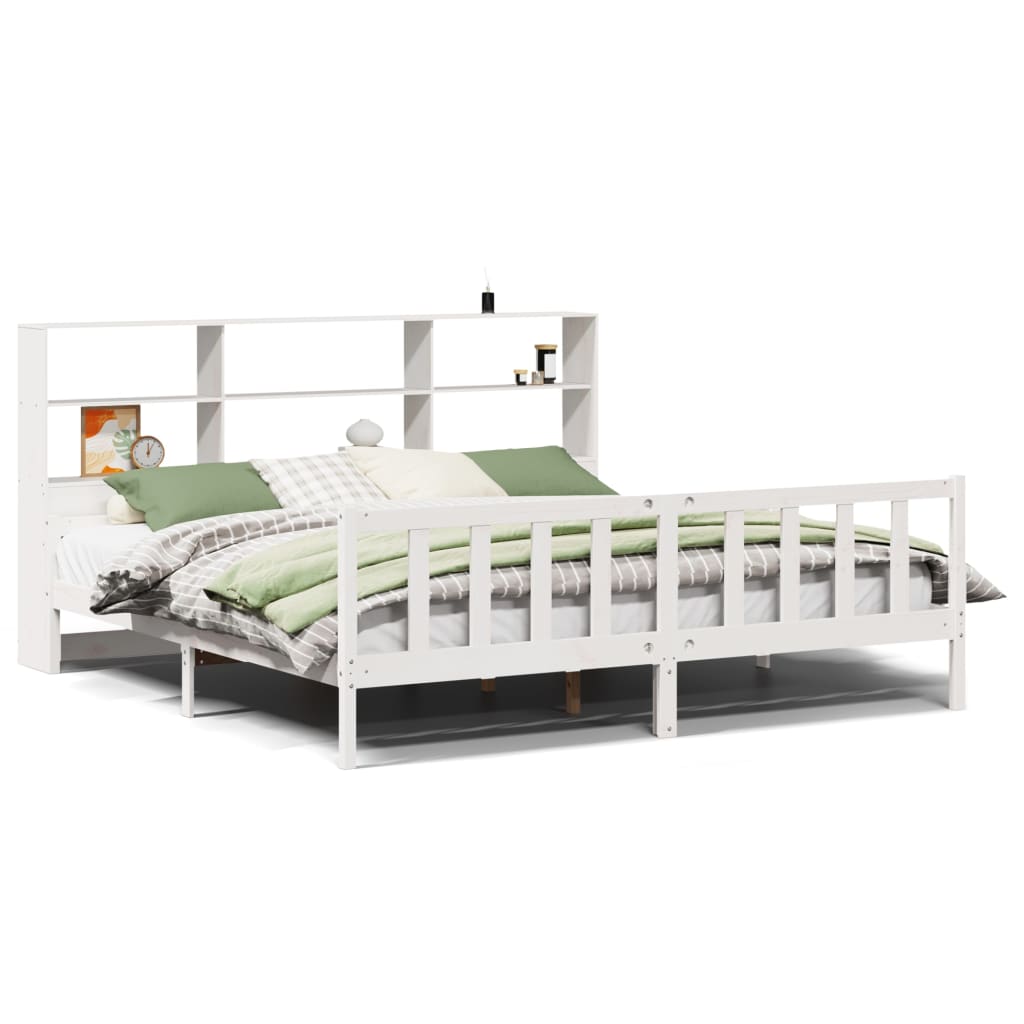 Bed met boekenkast zonder matras grenenhout wit 180x200 cm