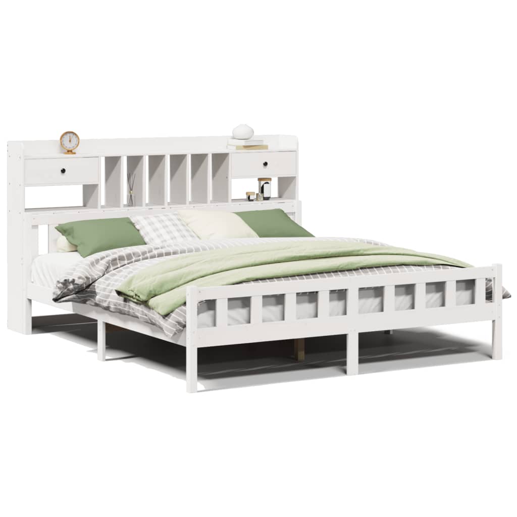 Bed met boekenkast zonder matras grenenhout wit 180x200 cm