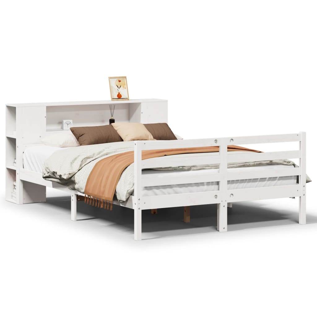 Bed met boekenkast zonder matras grenenhout wit 135x190 cm