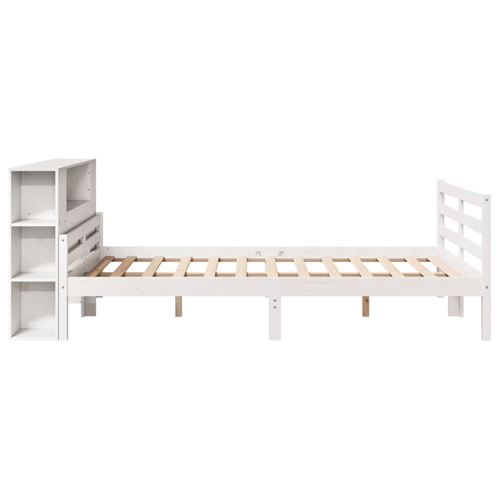 Bed met boekenkast zonder matras grenenhout wit 135x190 cm