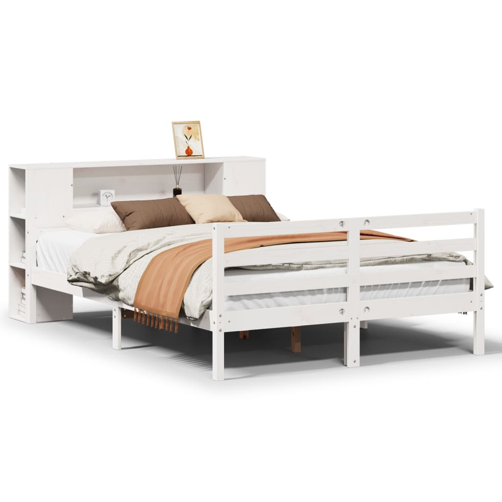 Bed met boekenkast zonder matras grenenhout wit 150x200 cm