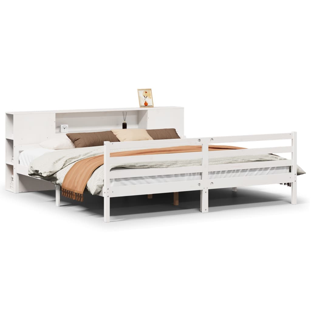 Bed met boekenkast zonder matras grenenhout wit 200x200 cm