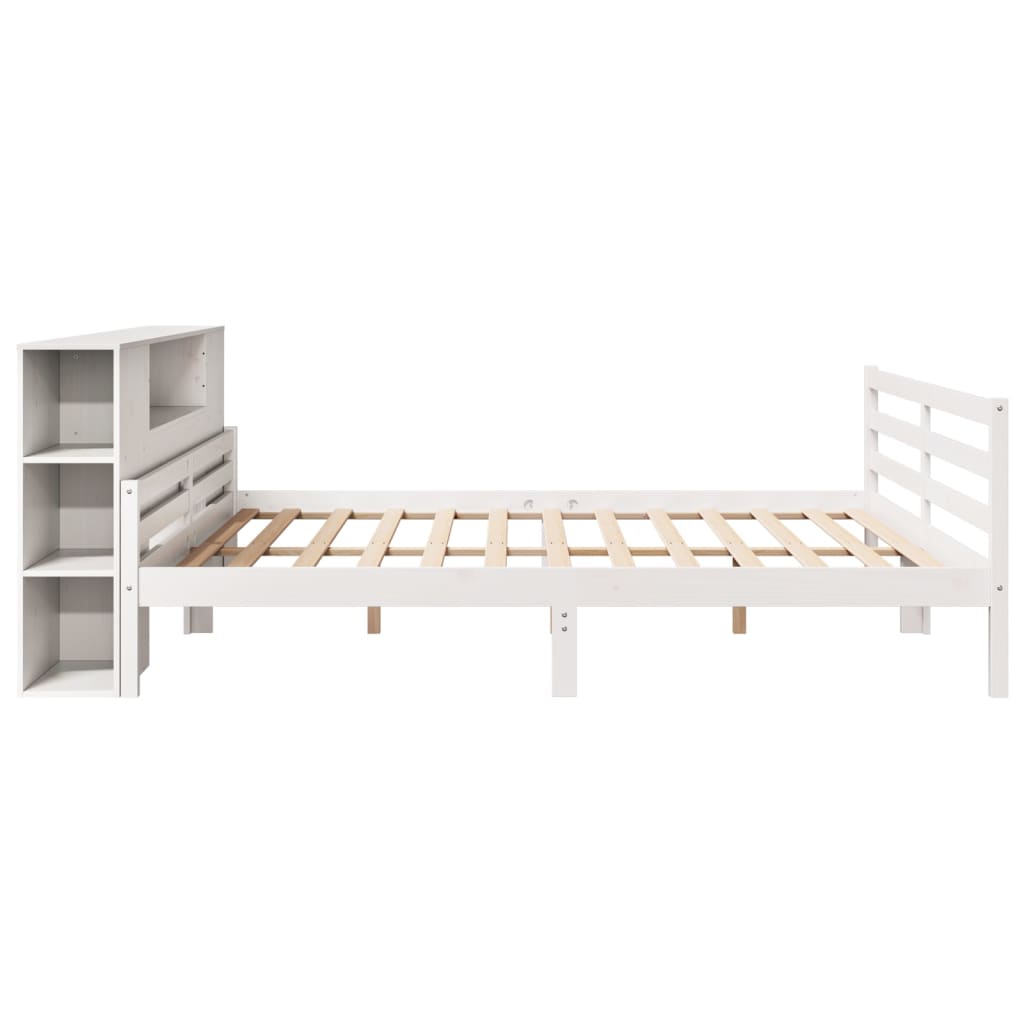 Bed met boekenkast zonder matras grenenhout wit 200x200 cm