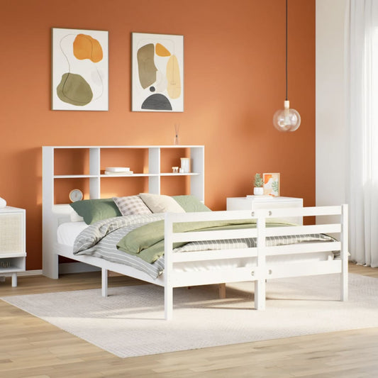 Bed met boekenkast zonder matras grenenhout wit 140x200 cm