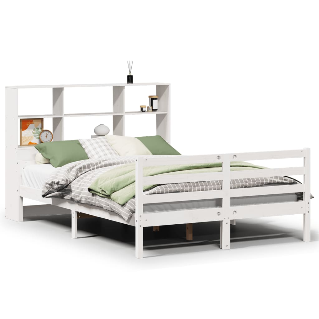 Bed met boekenkast zonder matras grenenhout wit 160x200 cm