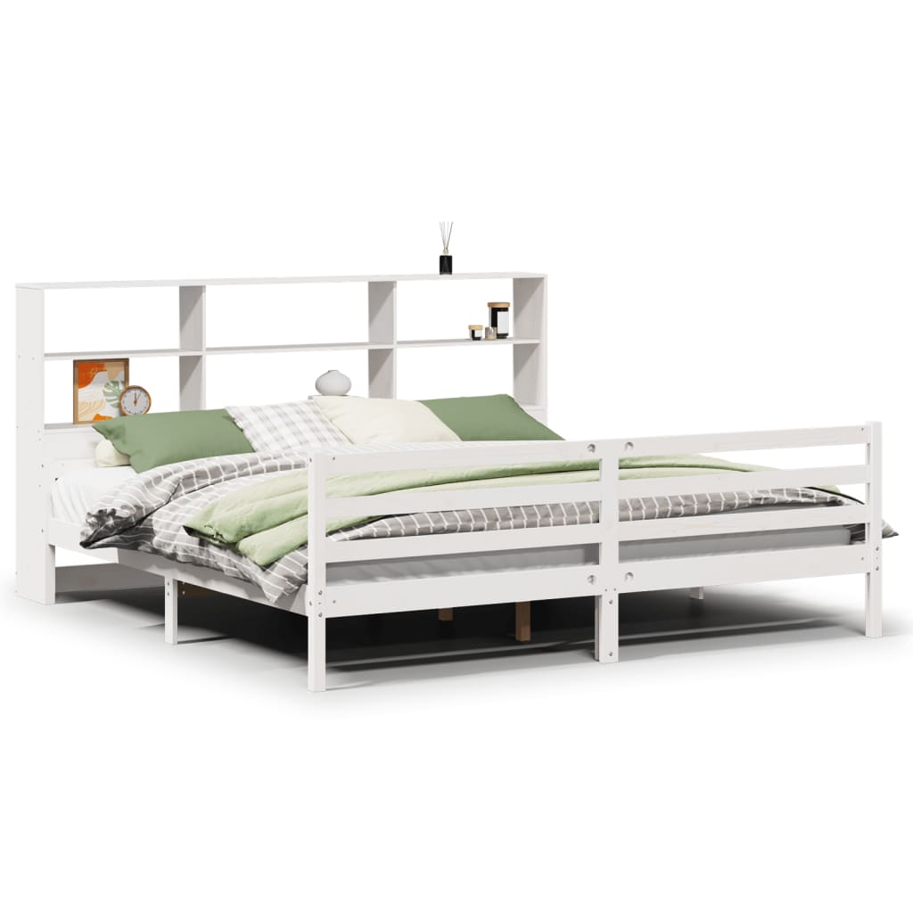 Bed met boekenkast zonder matras grenenhout wit 180x200 cm