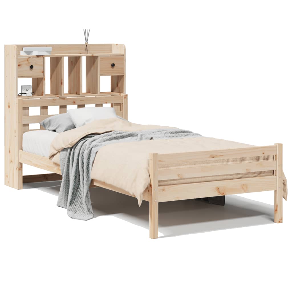 Bed met boekenkast zonder matras massief grenenhout 75x190 cm