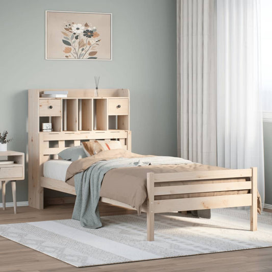 Bed met boekenkast zonder matras massief grenenhout 75x190 cm